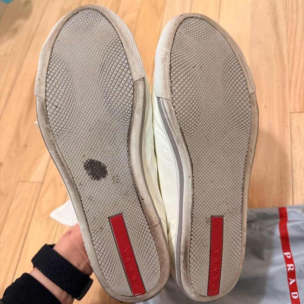 Authentic Prada Patent Leather White Women’s Sneakers with Dust Bag Size 38.5 - Picture 9 of 9